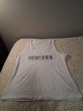 Guess brand women's tank top, size L, White with Sparkles